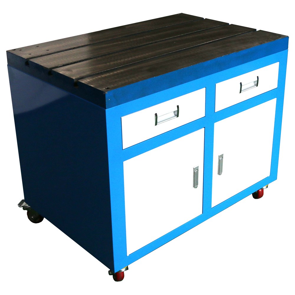 WTM-WT-600X900 — 주철 상판 · 서랍 2 + 도어 2 · 브레이크 캐스터