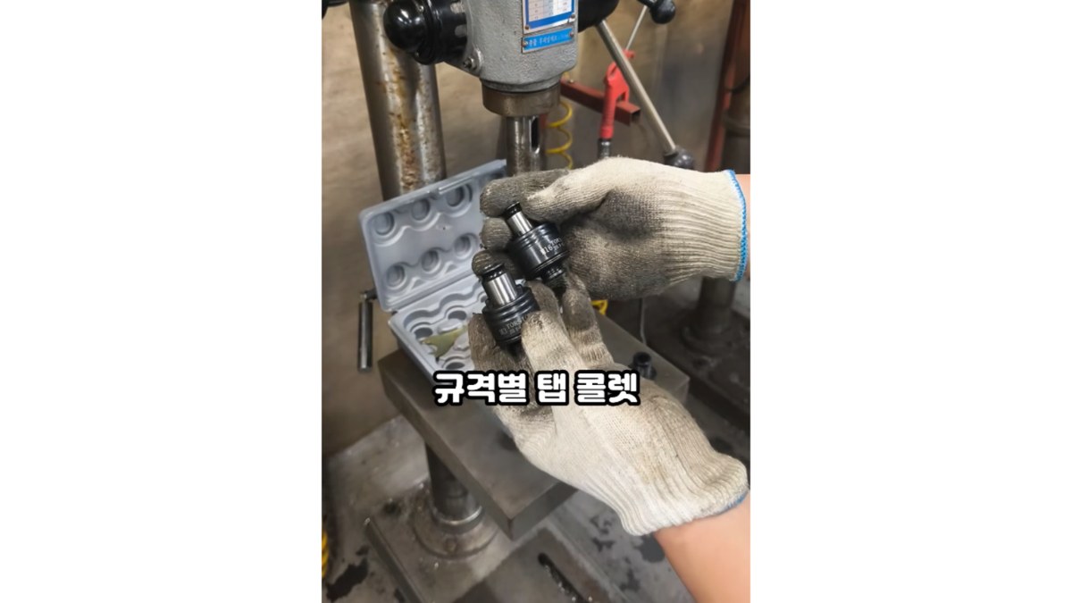 크기별 탭 콜렛 두 개를 든 모습